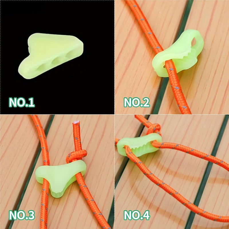 YMPEKA 20Pcs Ultralight Guyline Tensioners Tent Guyline Cord Rope Adjuster, Fluorescent Tent Rope Triangle Buckles, for Outdoor Camping Hiking Tent Tarp Canopy Shelter (Aperture:2.5mm fit 2-3mm Paracord) - Image 4